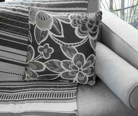 Black, White and Gray Floral Pillow