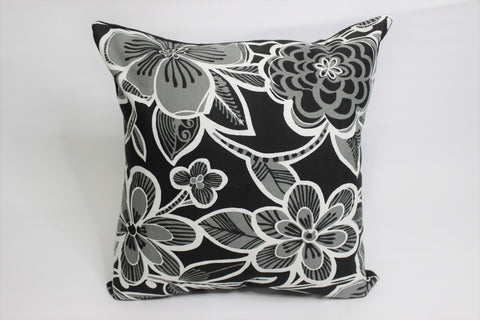 Black, White and Gray Floral Pillow