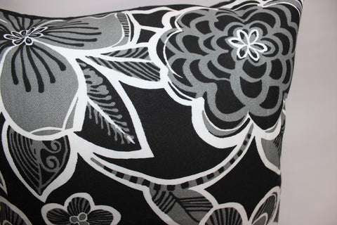 Black, White and Gray Floral Pillow
